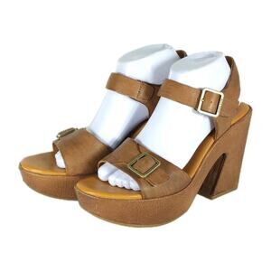 Kork-Ease Women's Kenora US10M Brown Leather Y2K Chunky Heel Platform Sandals